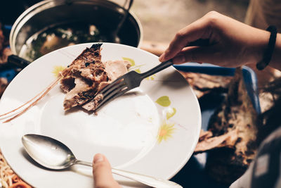 Midsection of person holding ice cream in plate