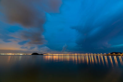 Scenic view of lake against sky at night