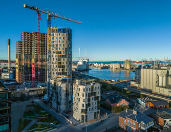 High angle view of buildings in city