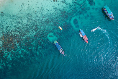 High angle view of people swimming in sea