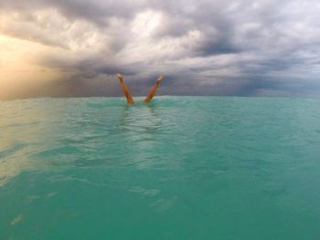 Scenic view of sea against cloudy sky