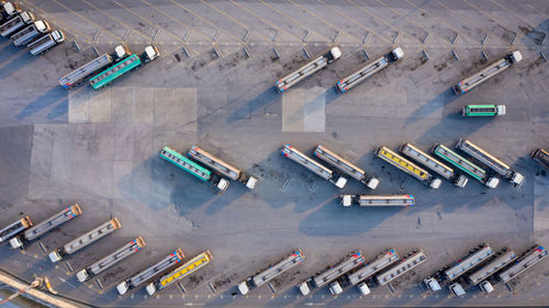Aerial top view automobile or automotive fuel tankers business and industry fuel, semi truck 