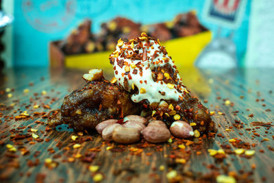 Close-up of dessert on table