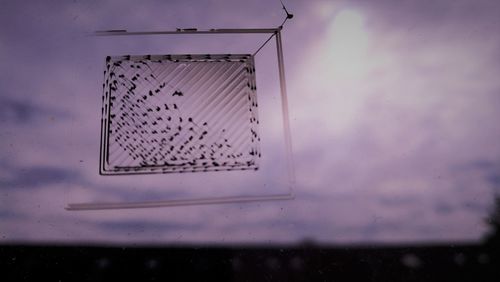 Close-up of glass window against wall