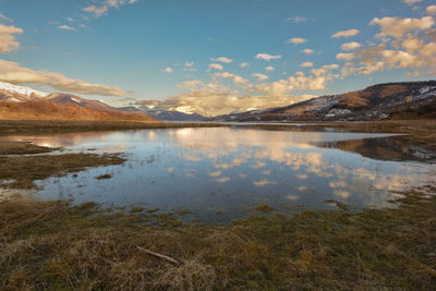 Scenic view of lake against sky