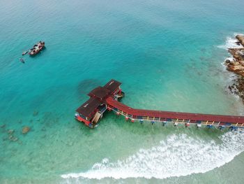 High angle view of ship in sea