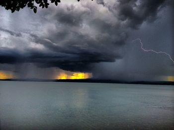 Scenic view of storm clouds over water