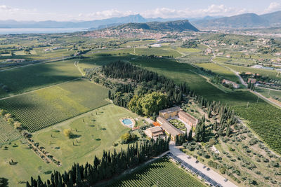 High angle view of townscape against sky