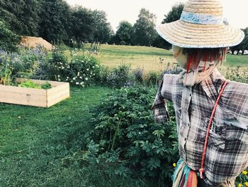 Close-up of scarecrow on field