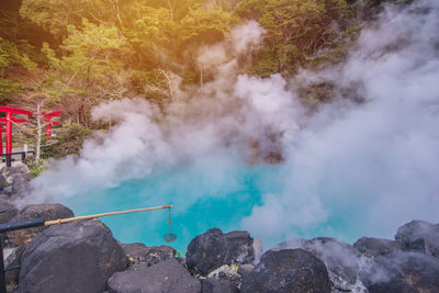 Smoke emitting from volcanic mountain