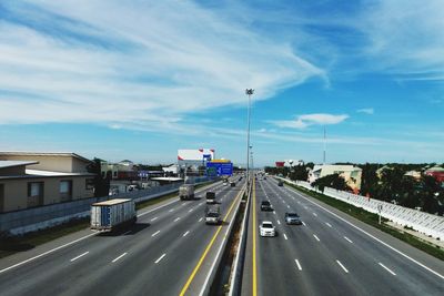 High angle view of highway against sky