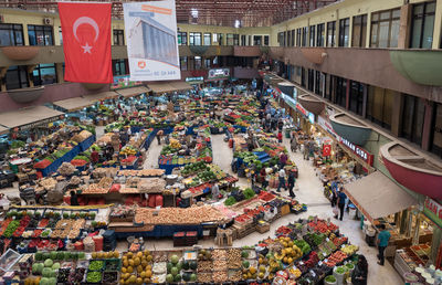 High angle view of market stall in city