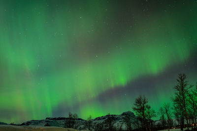 Scenic view of mountains against sky at night in northlight