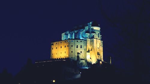 Low angle view of buildings at night