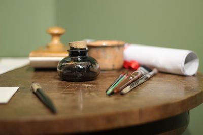 Close-up of electric lamp on table