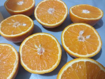 High angle view of orange slices