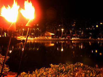 Reflection of trees in water at night