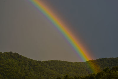 Scenic view of rainbow over mountain against sky