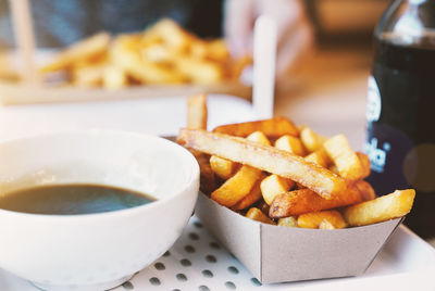 Close-up of burger and fries