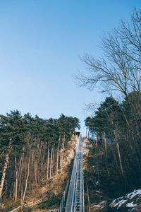 Railroad tracks amidst trees against clear sky