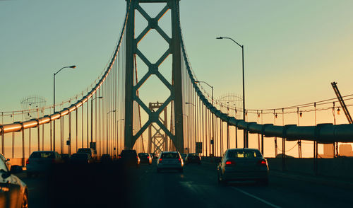 Suspension bridge at sunset