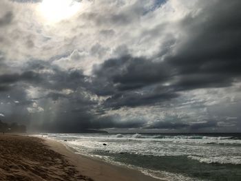 Scenic view of sea against cloudy sky