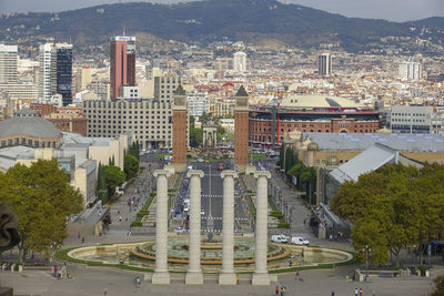 High angle view of street amidst buildings in city