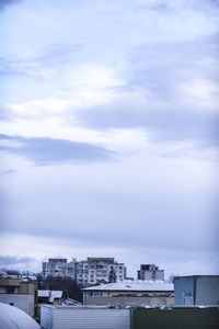 High angle view of buildings against sky