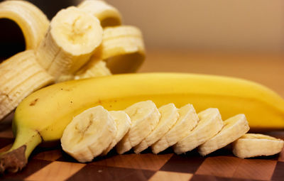 Close-up of bananas on cutting board