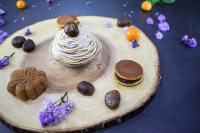 High angle view of cake on table