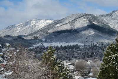 Scenic view of snowcapped mountains against sky