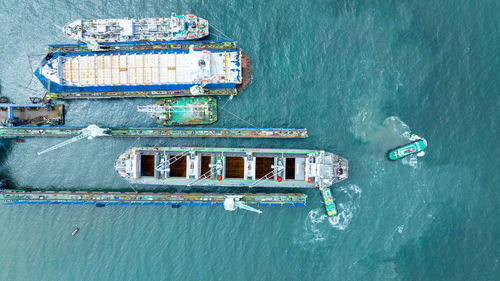 High angle view of ship in sea