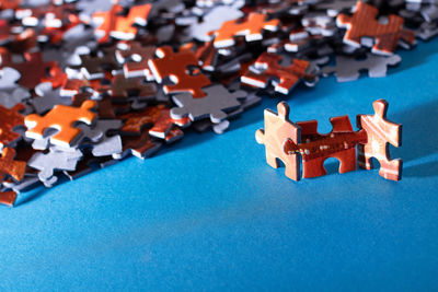 High angle view of toys on table