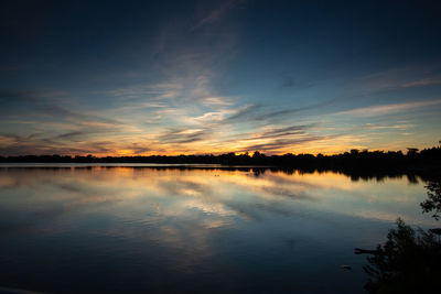 Scenic view of lake against sky during sunset