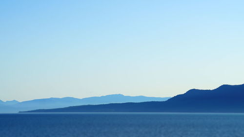 Scenic view of mountains against clear blue sky