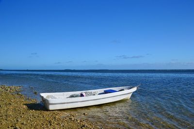 Scenic view of sea against blue sky