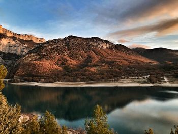 Reflection of mountain in lake against sky