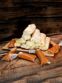 High angle view of bread on cutting board