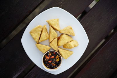 High angle view of food on table