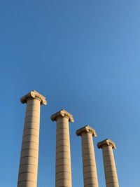 Low angle view of cross against clear blue sky