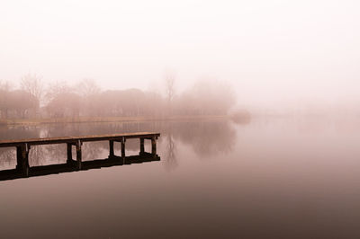Scenic view of lake against sky at morning