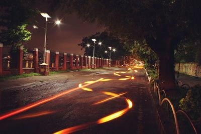 Light trails on street at night