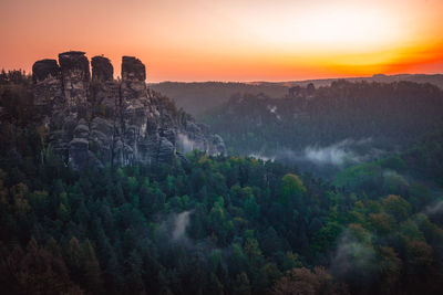 Sunrise, bastei, bastei bridge, architecture, fog, sun.