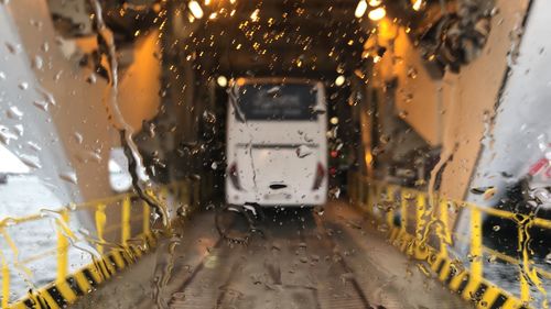 Wet train window during rainy season