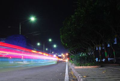 Light trails on street at night