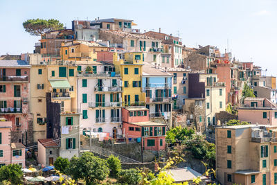 View of village houses  and sea bay of  corniglia village at cinque terre area,  italy,  june, 2019.