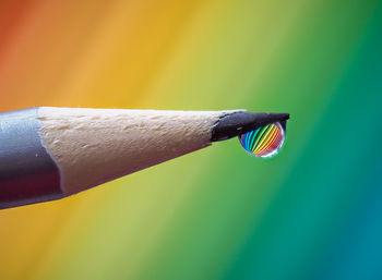 Close-up of colored pencils with drop of colors falling 