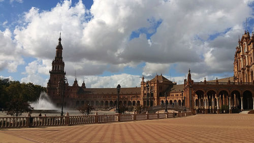 Panoramic view of buildings against cloudy sky