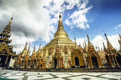 Low angle view of pagoda against sky