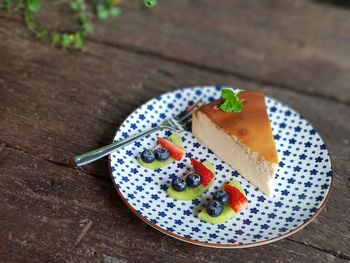 High angle view of dessert in plate on table